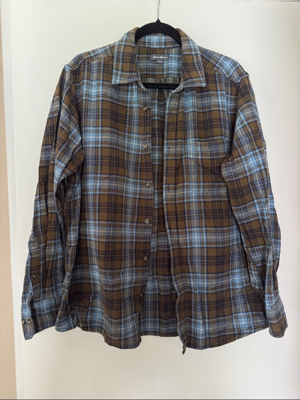 Eddie Bauer Blue and Brown Plaid Flannel Shirt